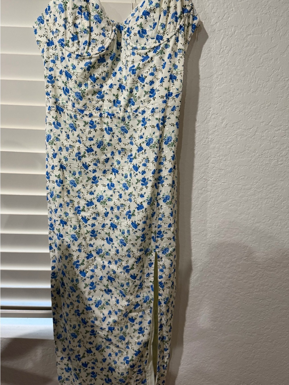 Floral Midi Dress with Blue Rose Print